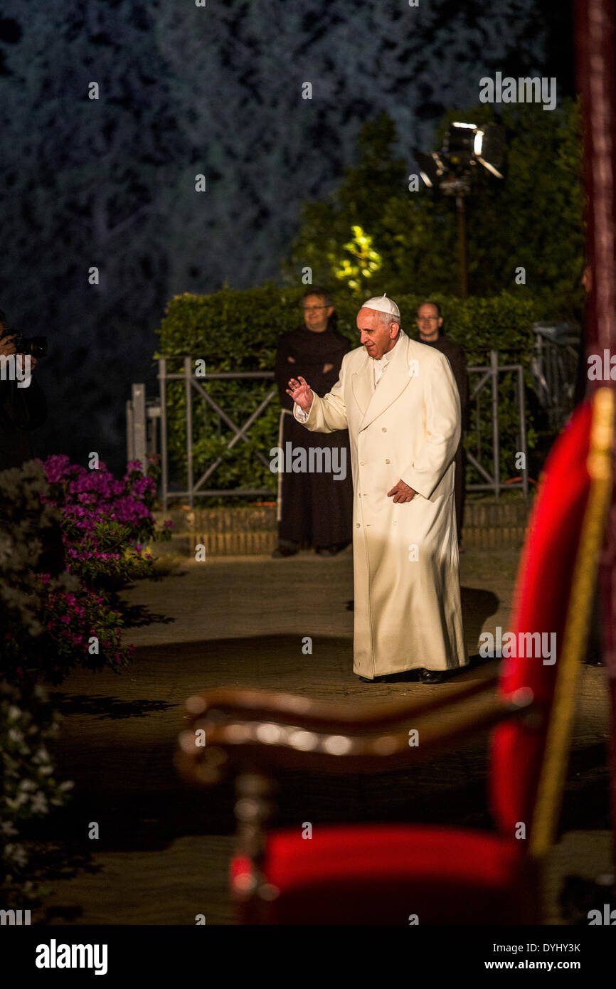 Italy Rome  18th April 2014 Pope Francis at the Coliseum, during  Via Crucis celebration Stock Photo
