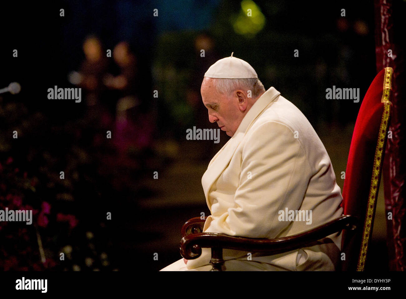 Italy Rome  18th April 2014 Pope Francis at the Coliseum, during  Via Crucis celebration Stock Photo