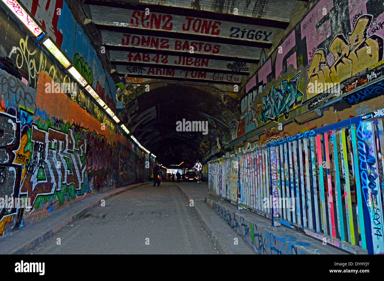 Leake Street, also known as the 'Banksy Tunnel' or 'Graffiti Tunnel', Waterloo, London, England, UK Stock Photo