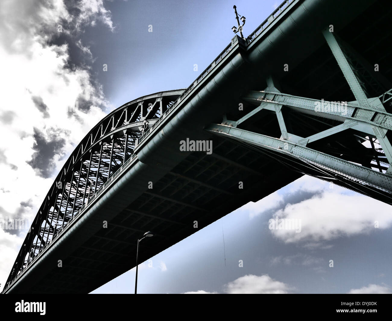 Partial view of historic Tyne Bridge, which crosses the River Tyne and links Newcastle and Gateshead, England, UK Stock Photo