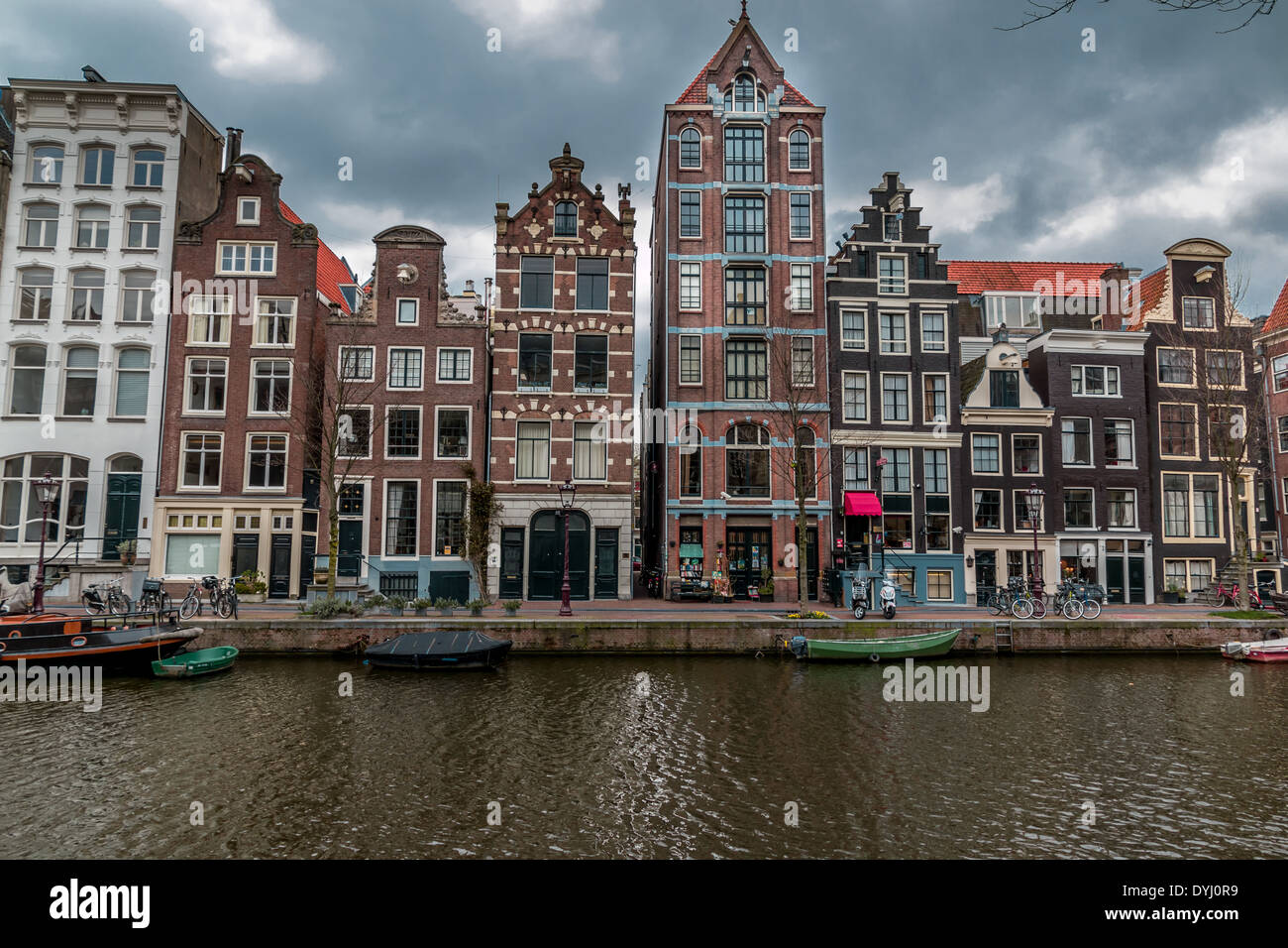 16  to 17 century homes along canals in Amsterdam , Holland Stock Photo