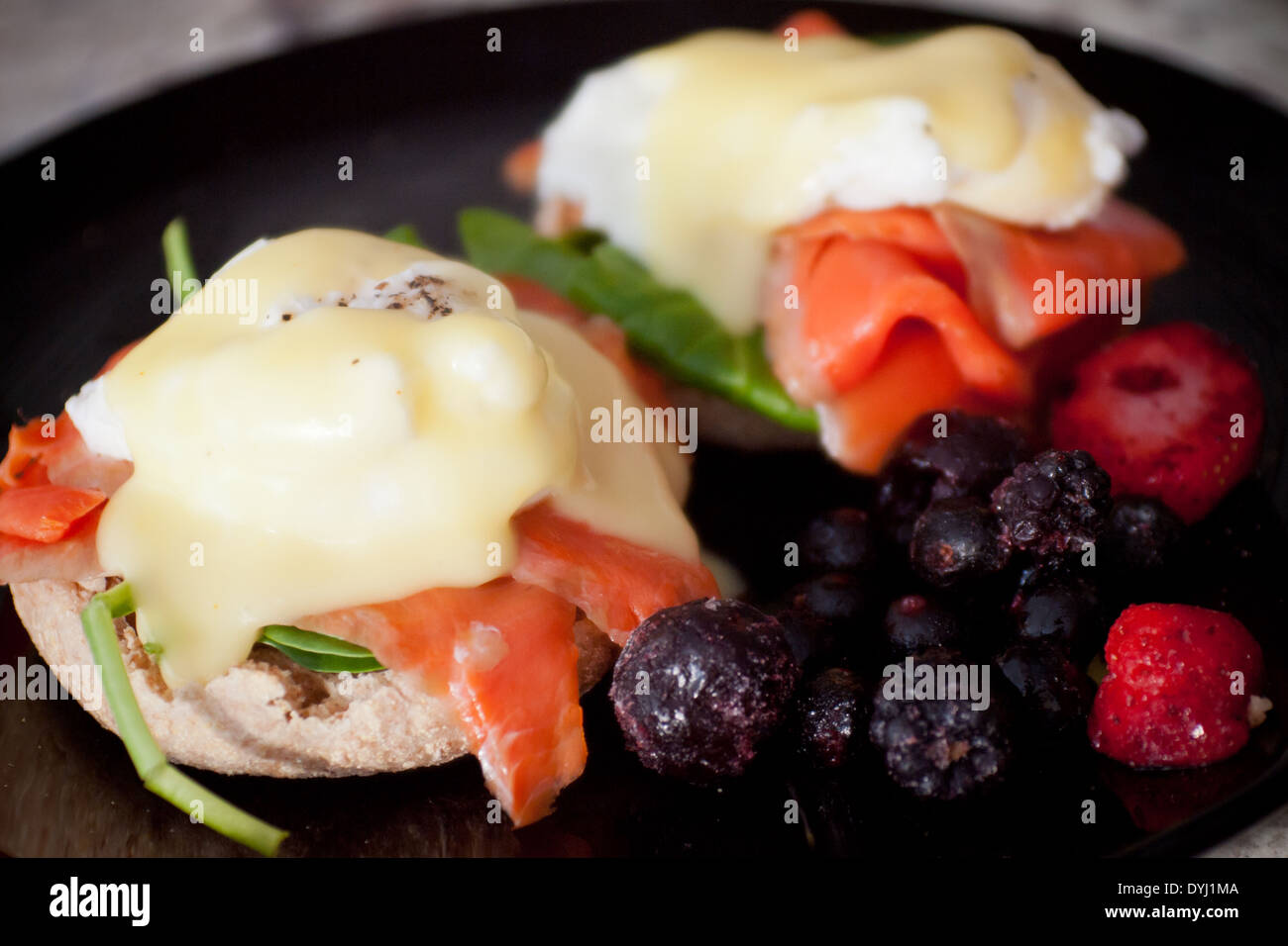 Smoked salmon Eggs Benedict for breakfast Stock Photo Alamy