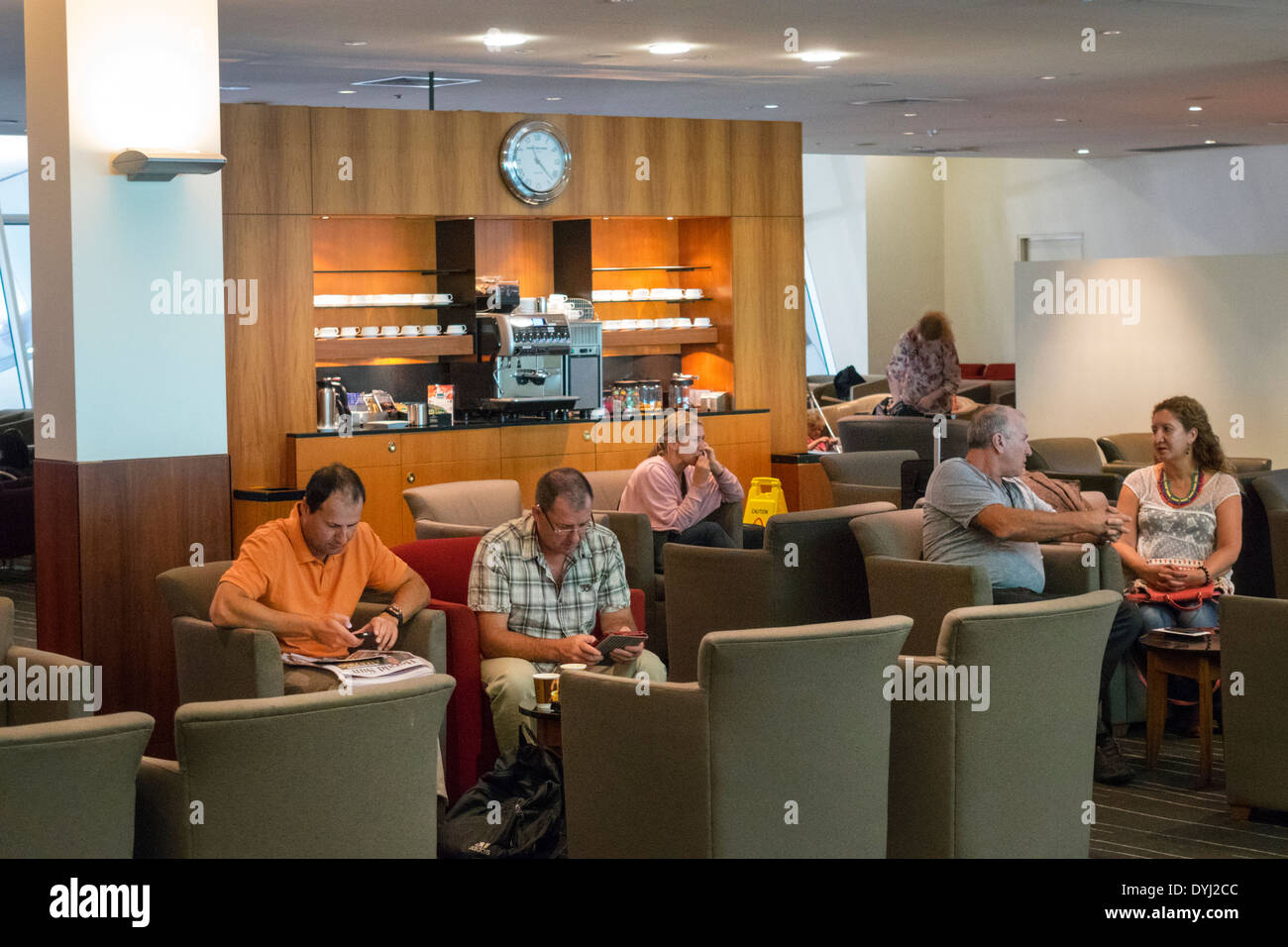 Melbourne Australia,Tullamarine Airport,MEL,terminal,gate,Qantas,airlines,lounge,passenger passengers rider riders,travelers,AU140307023 Stock Photo