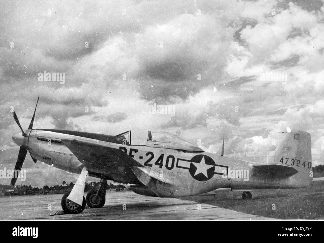 The North American P-51D Mustang, registration 44-73240, was a key fighter aircraft used during World War II. Known for its speed and long range, the P-51D played a crucial role in both bomber escort and air superiority missions. Stock Photo