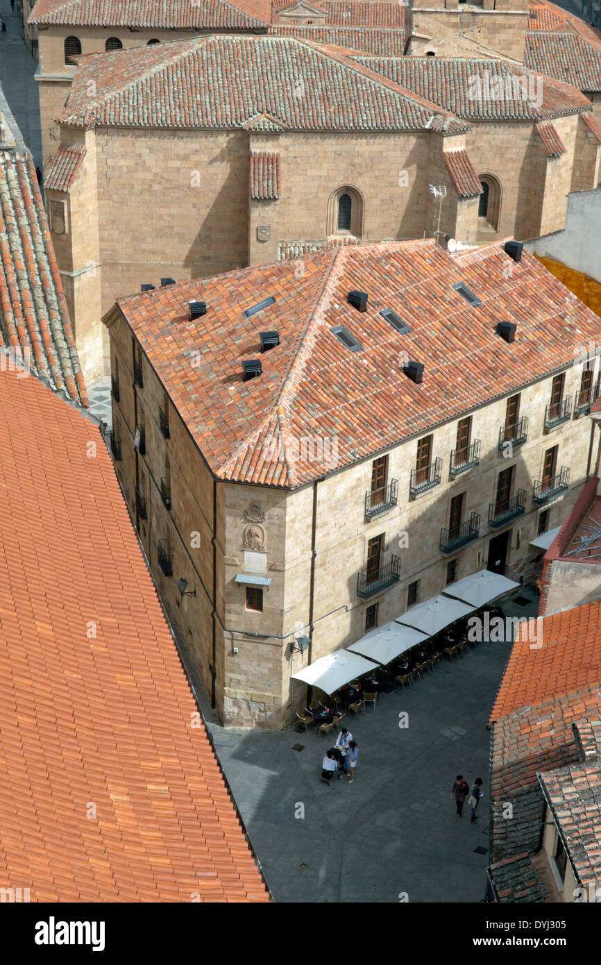 Aerial view on Calle de Meléndez  from the Stairway to Heaven or the Escalera al Cielo ( La Clerecía church tower ), Salamanca. Stock Photo