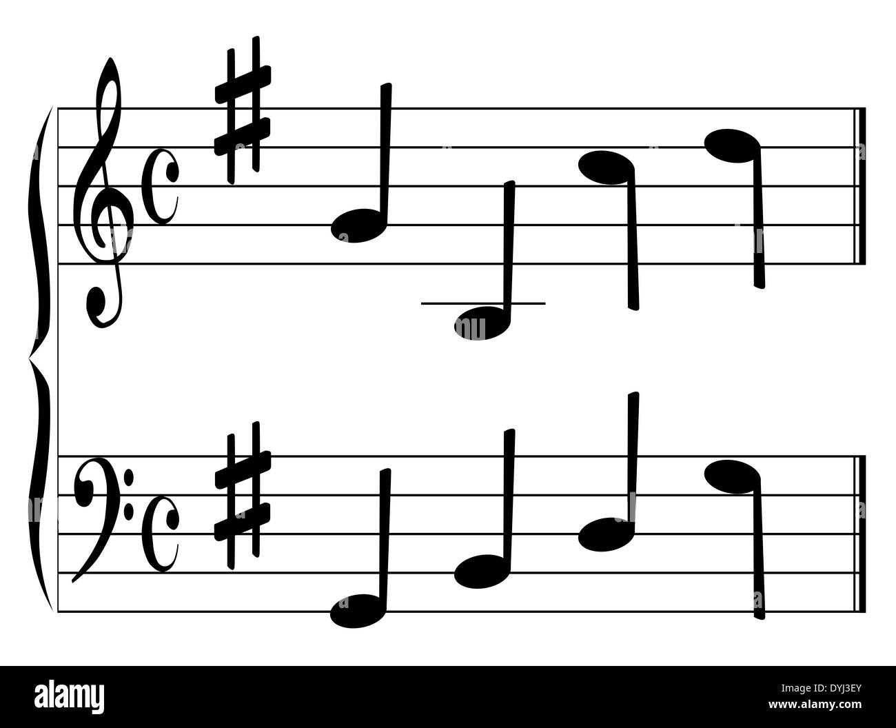 Musical notes and ledger lines isolated on a white background Stock