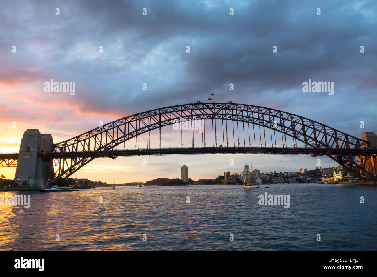 Sydney Australia,Sydney Harbour Bridge,harbor,Parramatta River,water,sunset,AU140307132 Stock Photo