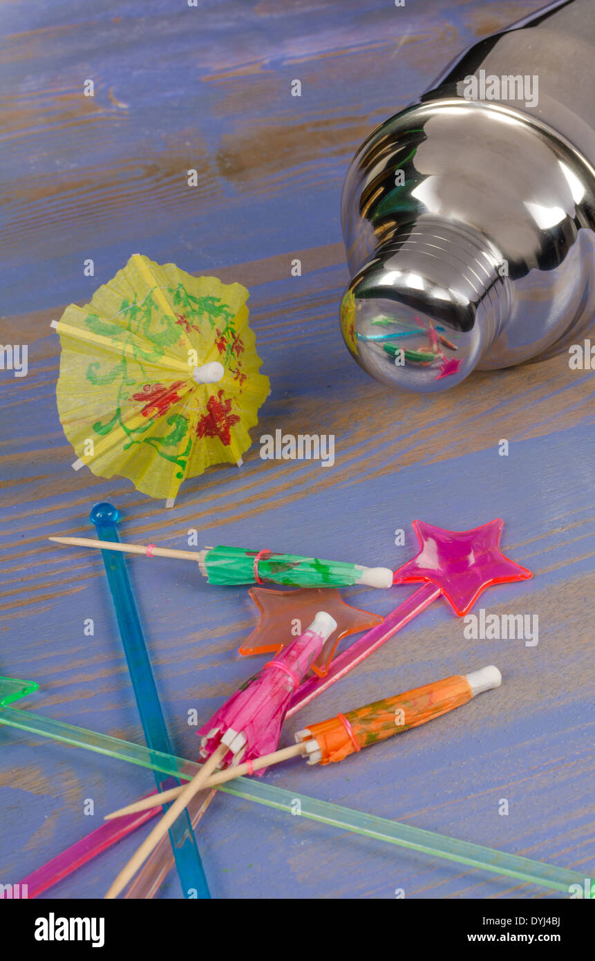 Cocktail shaker and an assortment of decorative accessories Stock Photo