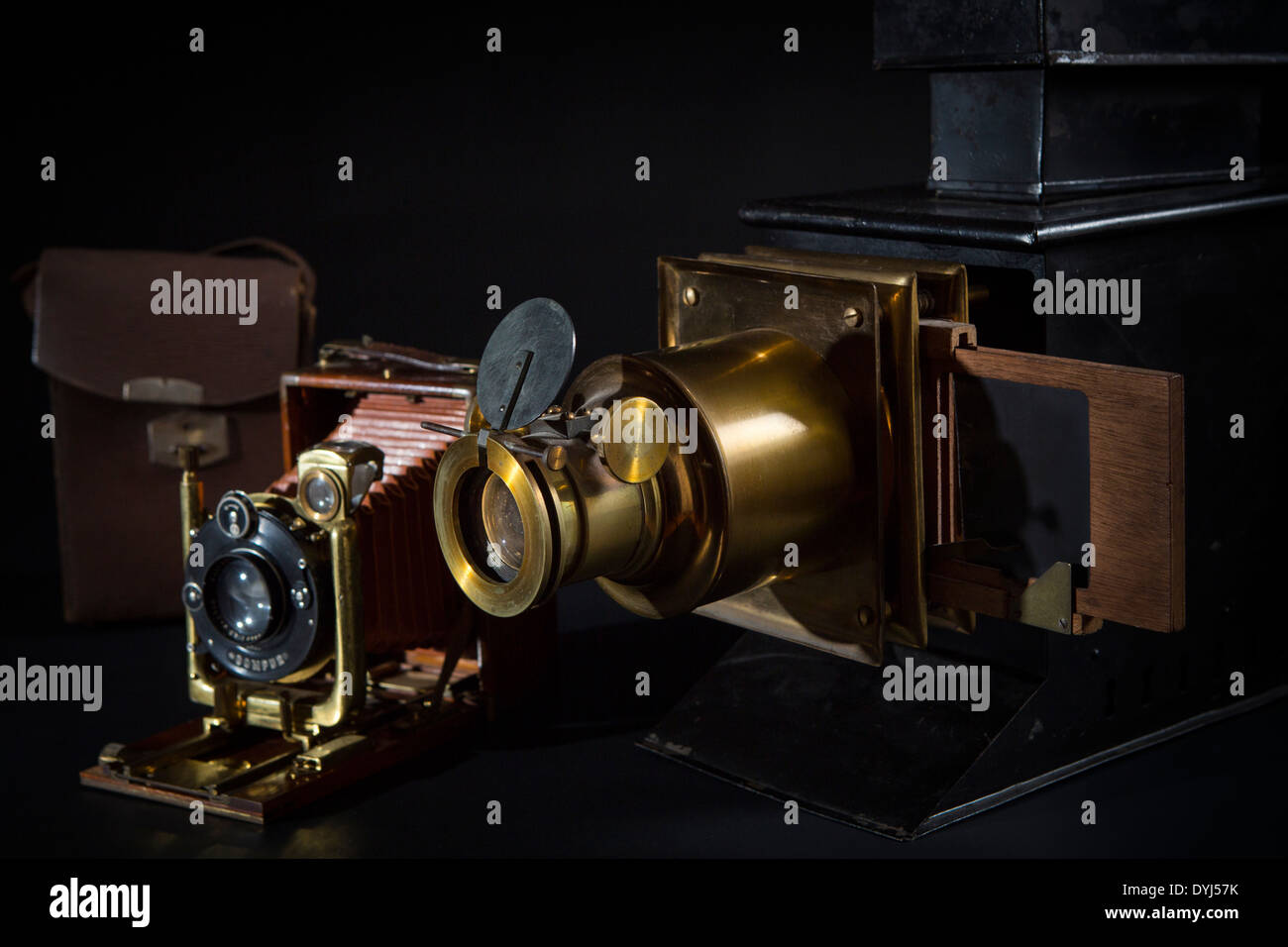Historical magic lantern and camera built around 1900, first known shooting 1907 Stock Photo