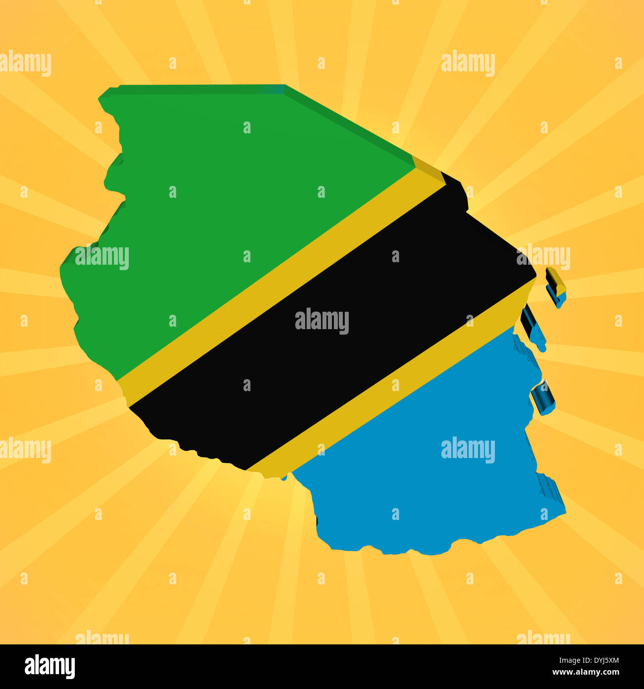 Tanzania map flag on sunburst illustration Stock Photo