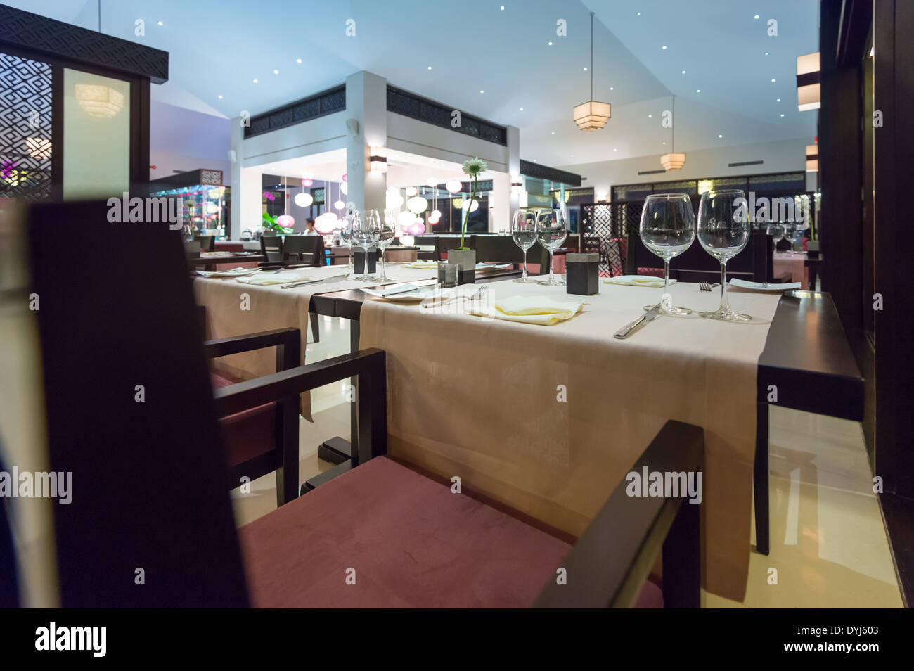 Elegant Interior Of Asian Restaurant With Dark Wood Decoration Empty Stock Photo Alamy