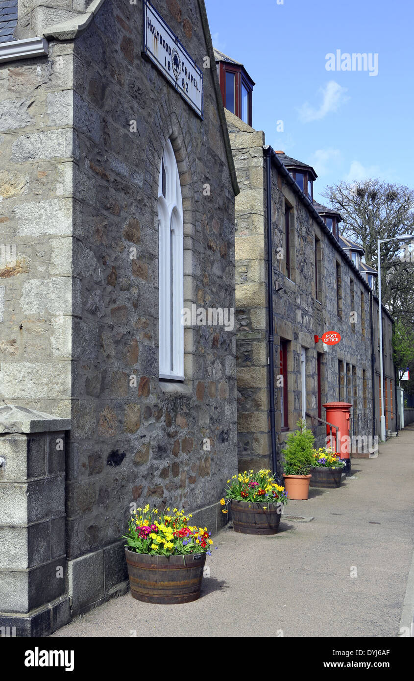 The main street in the village of Newburgh, Aberdeenshire, Scotland, UK
