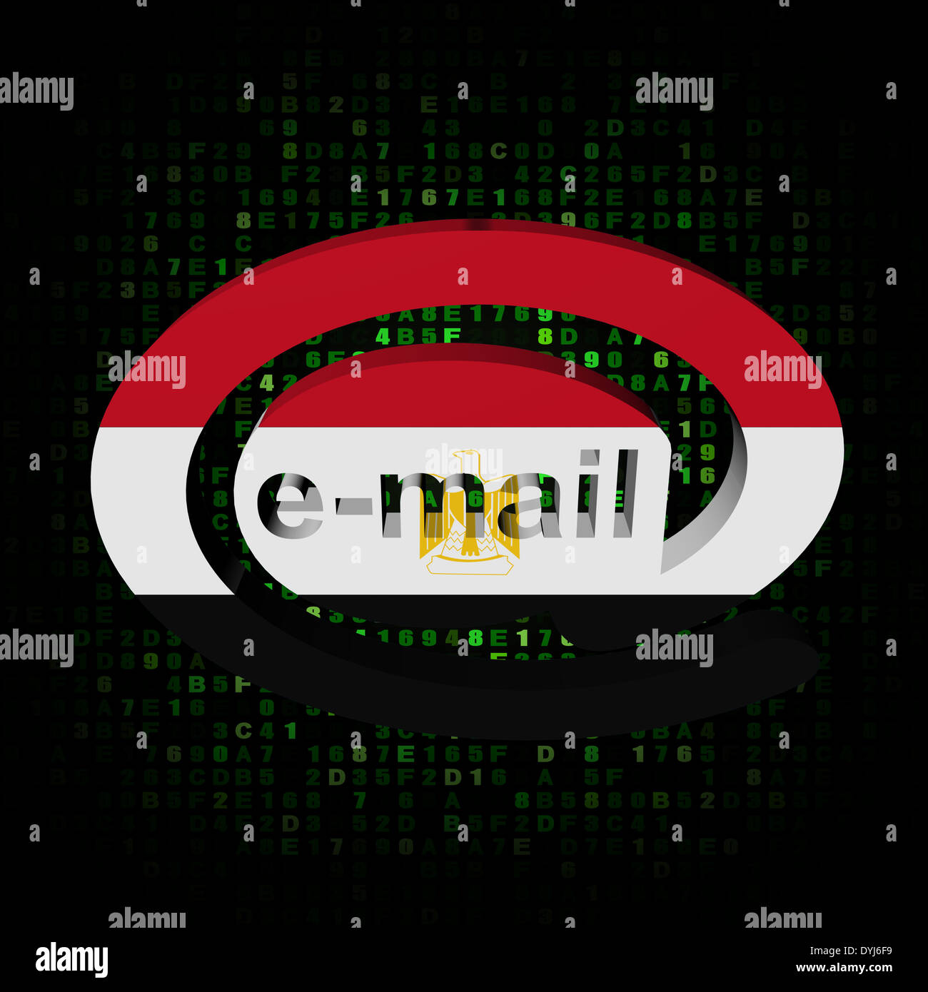 email address AT symbol with Egypt flag on hex illustration Stock