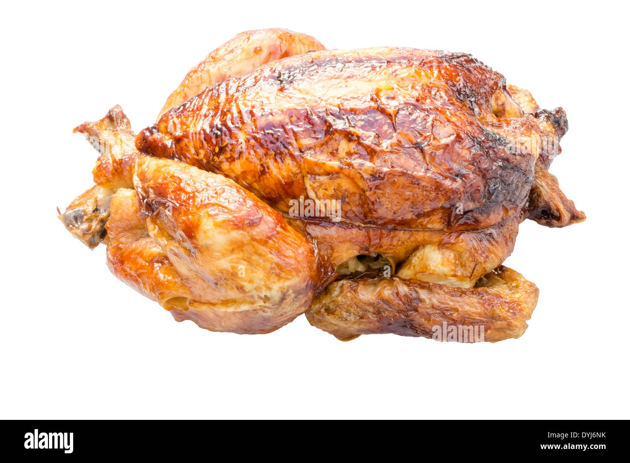 Whole Roast Chicken ready cooked from the supermarket, UK. Stock Photo