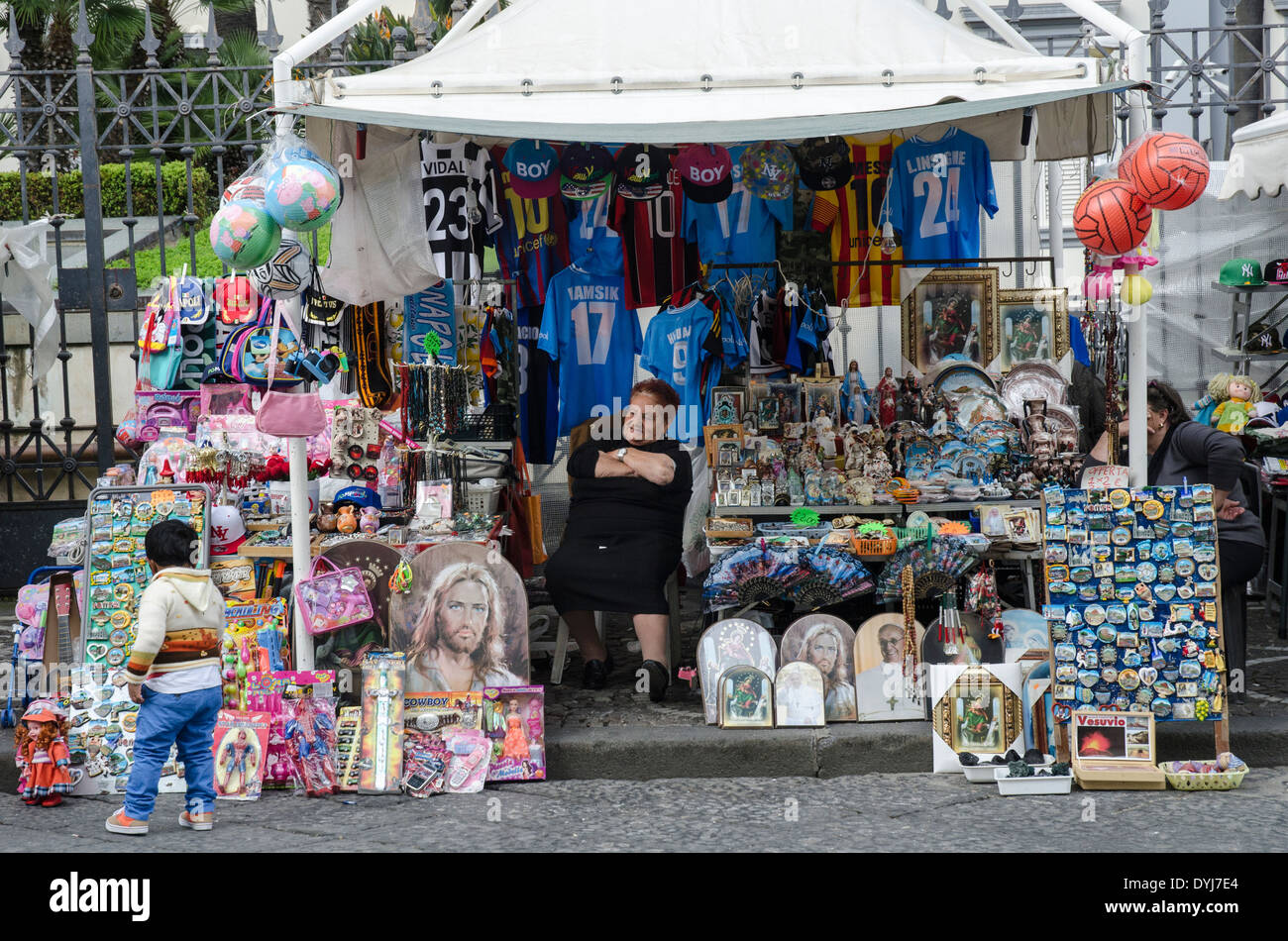 Italian woman on souvenir stall Stock Photo