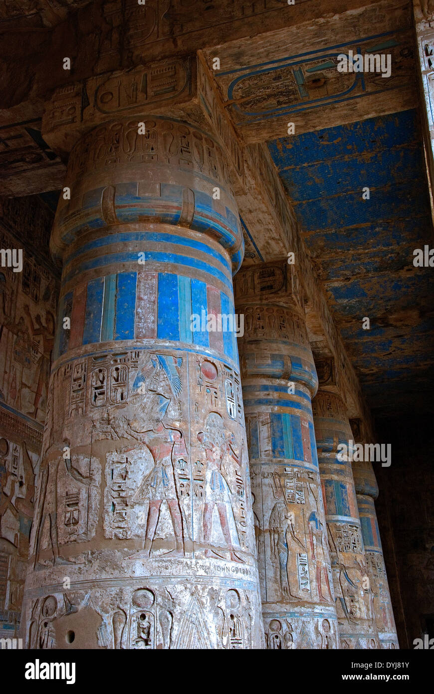 Temple of Ramses III (11981167 b.C. XX° Dyn.) at Habu reliefs on columns in the