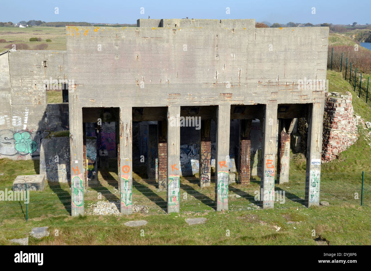 WW2: remains of the German Atlantic wall in Brittany. Factory of the Todt organization to produce the Atlantic wall concrete. Stock Photo