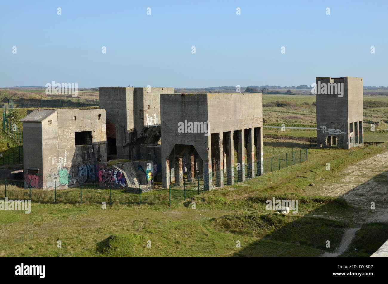 WW2: remains of the German Atlantic wall in Brittany. Factory of the Todt organization to produce the Atlantic wall concrete. Stock Photo