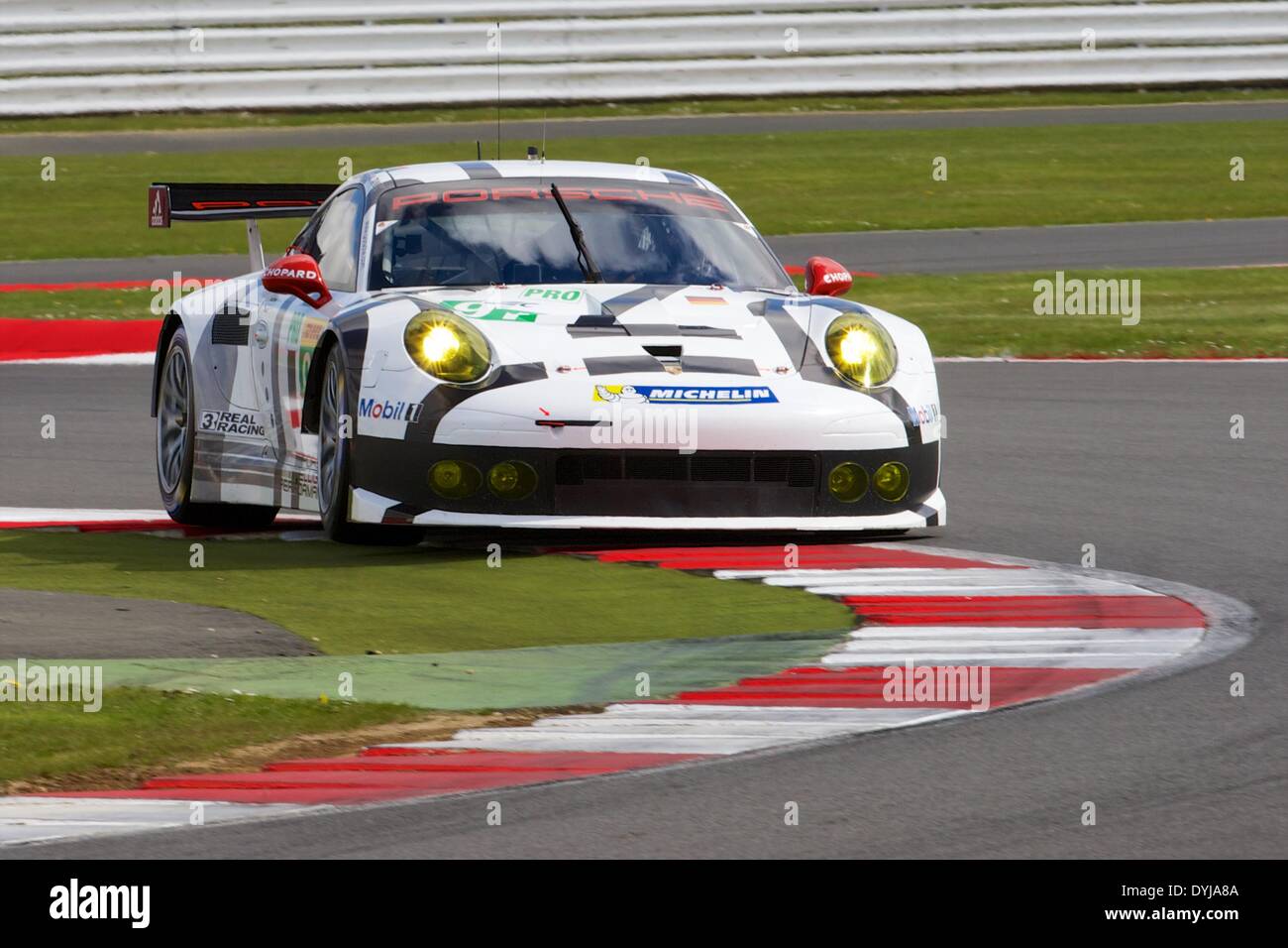 Silverstone, UK. 19th Apr, 2013. PORSCHE TEAM MANTHEY Porsche 911 RSR LMGTE Pro driven by Patrick Pilet (FRA), Jorg Bergmeister (DEU) and Nick Tandy (GBR) during qualifying for round 1 of the World Endurance Championship from Silverstone. Credit:  Action Plus Sports/Alamy Live News Stock Photo