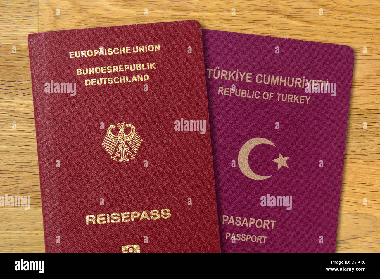 German and Turkish passport, dual citizenship, Deutscher und türkischer Pass, doppelte Staatsbürgerschaft Stock Photo