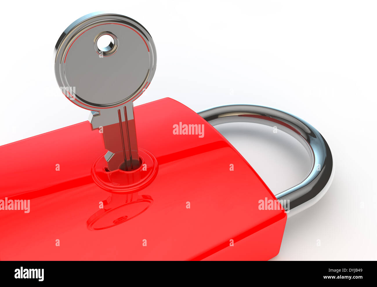 3d render of a key locked in a padlock on a white background Stock ...