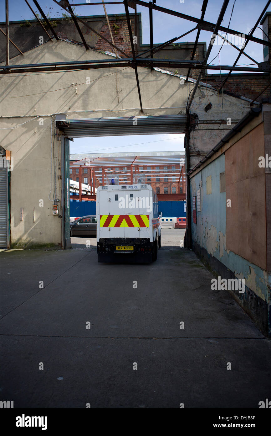 Springfield Road, Belfast,UK 19 April 2014 Media Briefing at the Crime Scene of Murdered Republican, Tommy Crossan Credit:  Bonzo/Alamy Live News Stock Photo