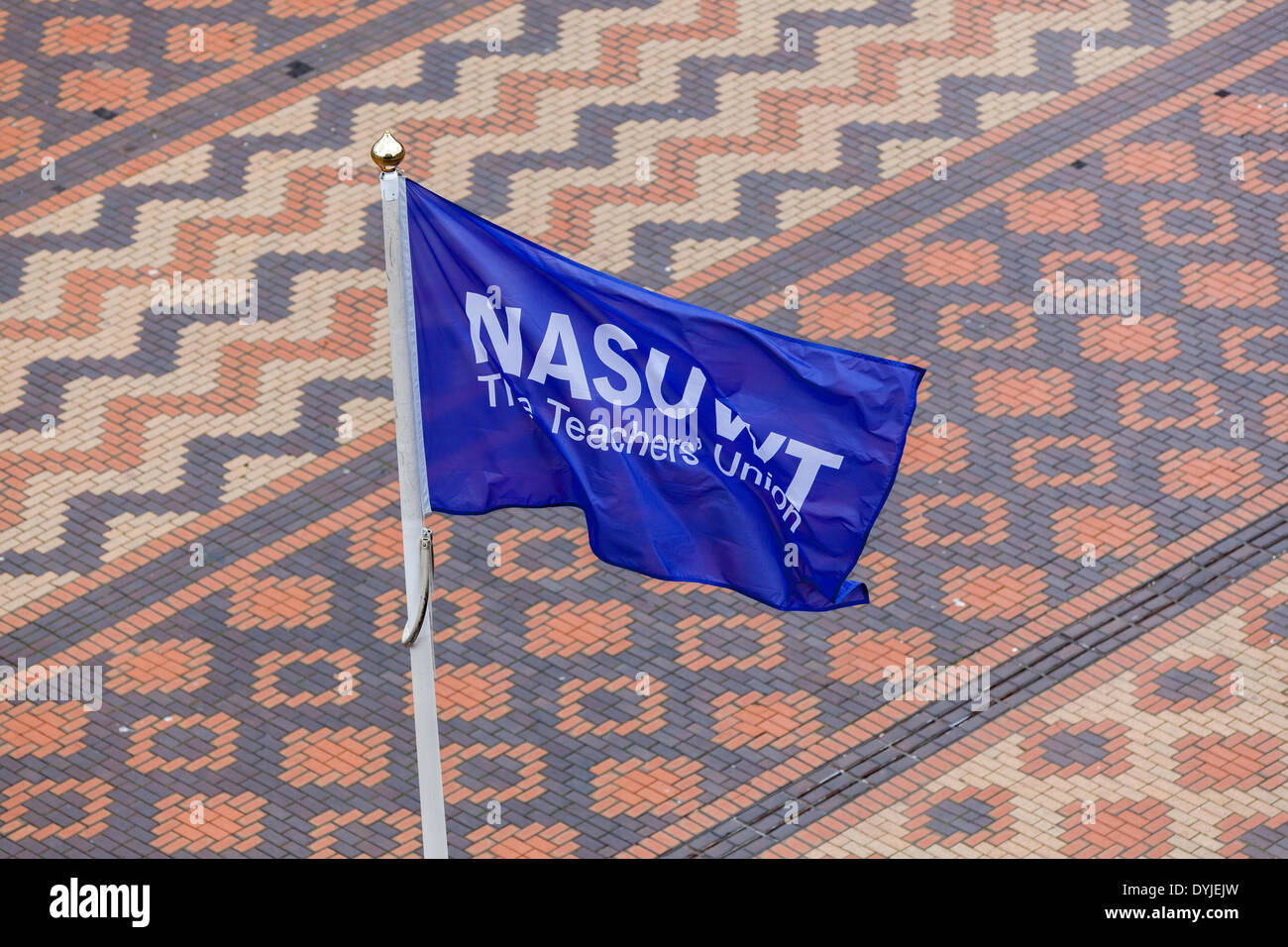 Birmingham UK 19th April 2014. The NASUWT flag flying in Birmingham today. The teachers' union have been holding their annual conference in the ICC this week. Credit:  Chris Gibson/Alamy Live News Stock Photo