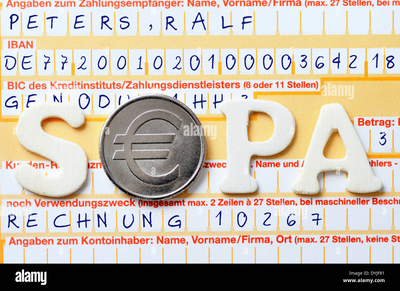 Sepa-Schriftzug auf Überweisungsträger Stock Photo