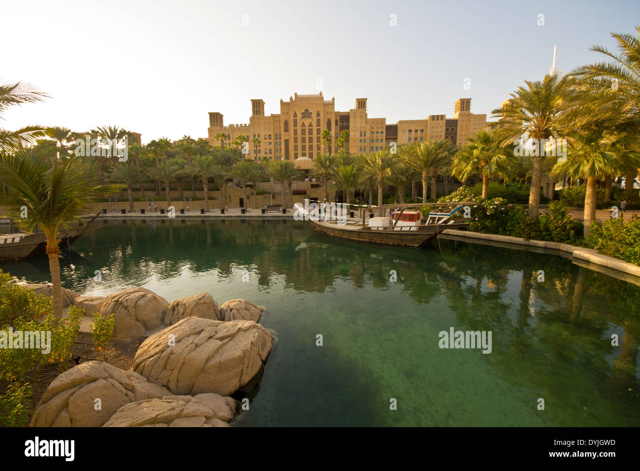 Madinat Jumeirah Burj al Arab Hotel and Mina A Salam Hotel seen from the Souk bazaar, Dubai Madinat Jumeirah Burj al Arab Hotel and Mina A Salam Hotel seen from the Souk bazaar, Dubai