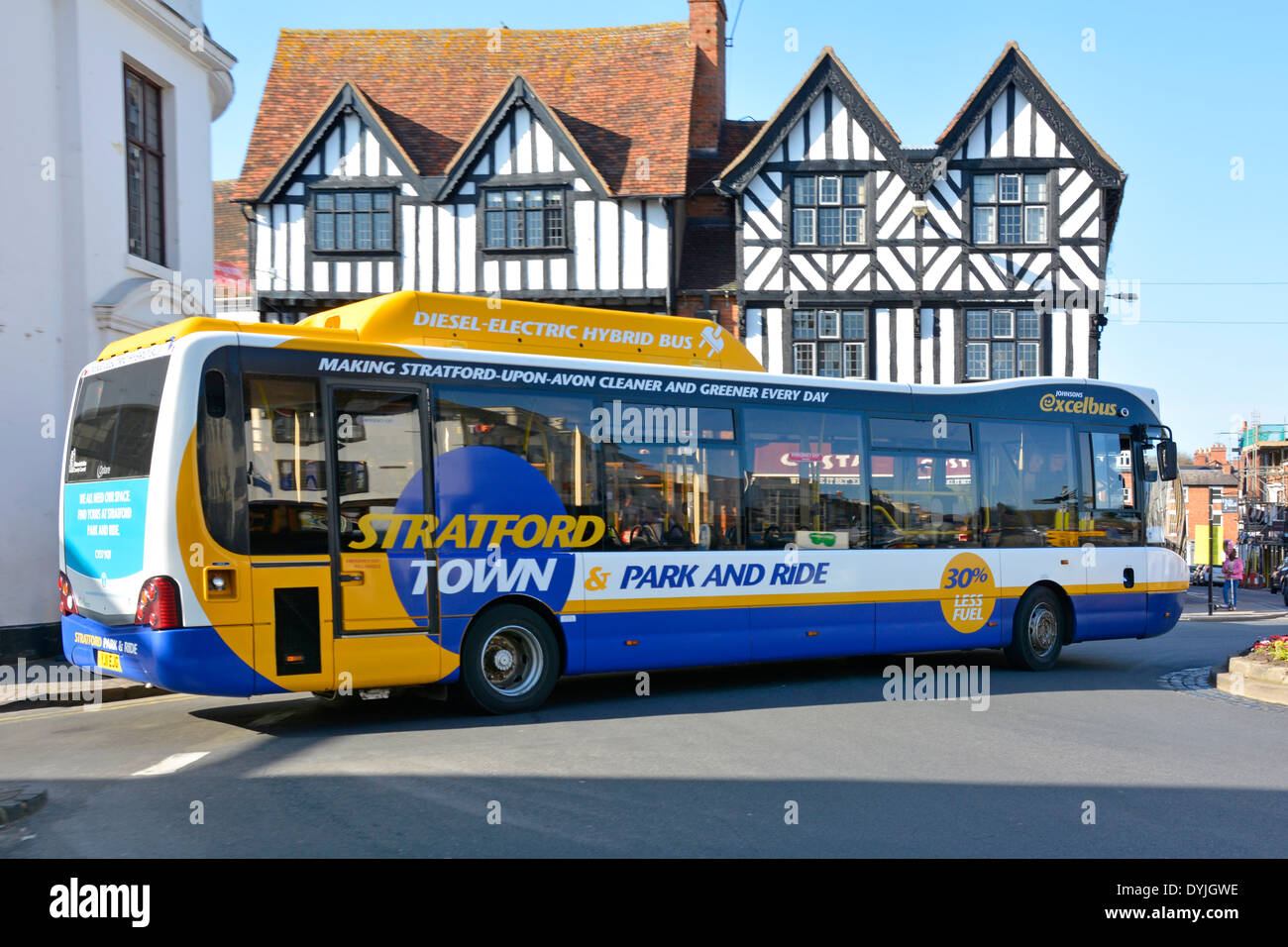 Stratford upon Avon park and ride Diesel Electric Hybrid bus service Stock Photo