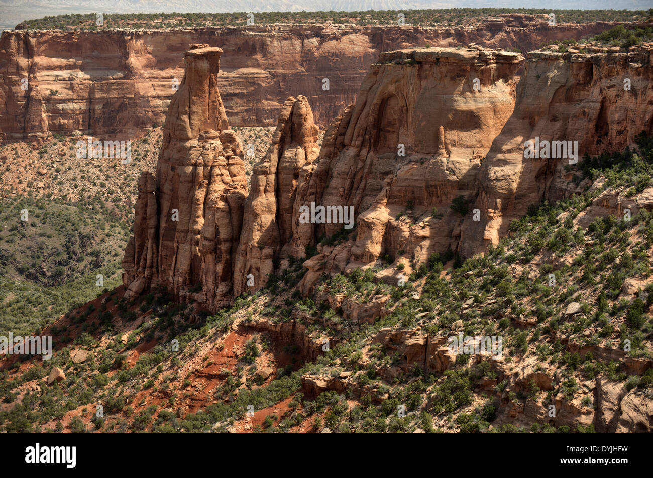 The Kissing Couple, left, among other, unnamed spires and columns in the Colorado National Monument Stock Photo