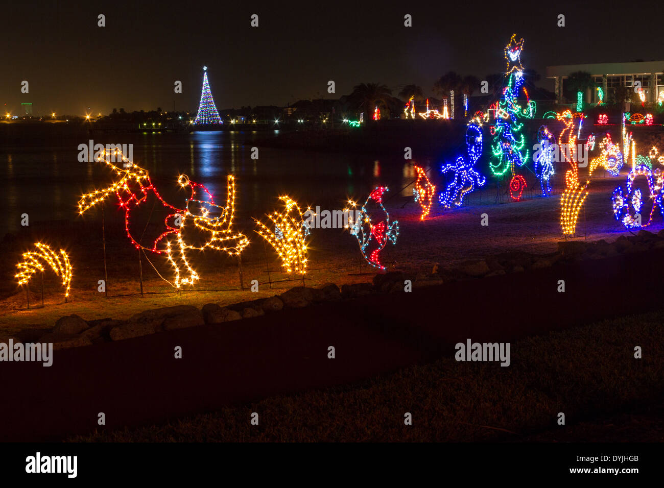 Christmas lights and displays at Moody Gardens in Galveston, Texas