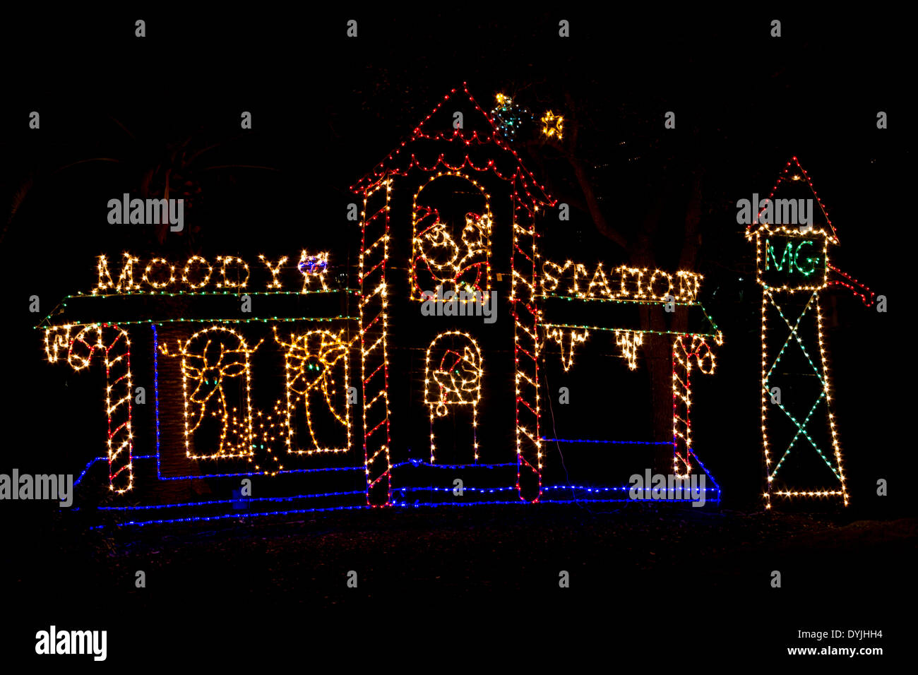 Christmas lights and displays at Moody Gardens in Galveston, Texas