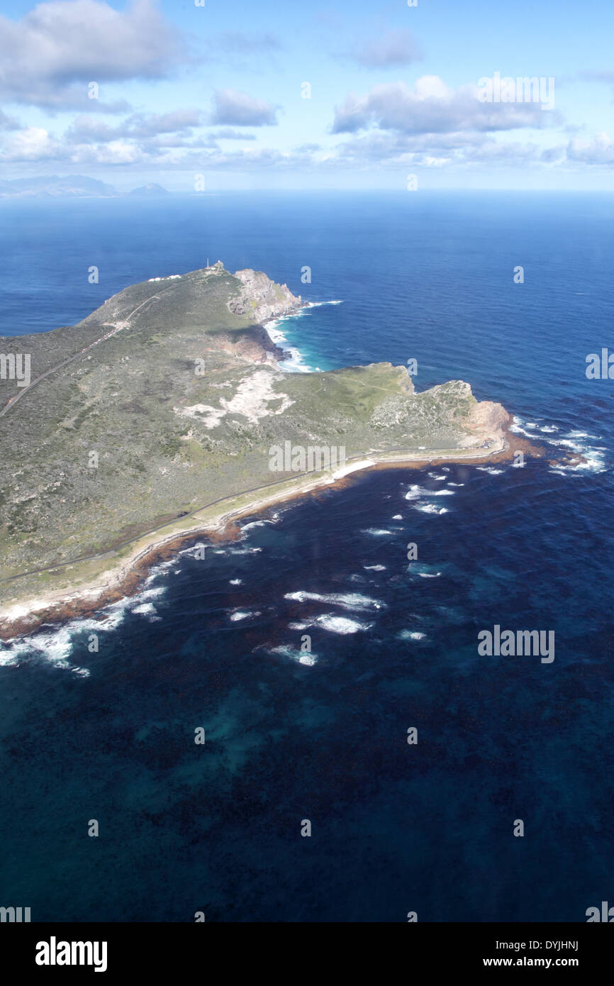 Aerial view of the southern end of the Cape Peninsula near Cape Town, South Africa, with Cape of Good Hope and Cape Point. Stock Photo
