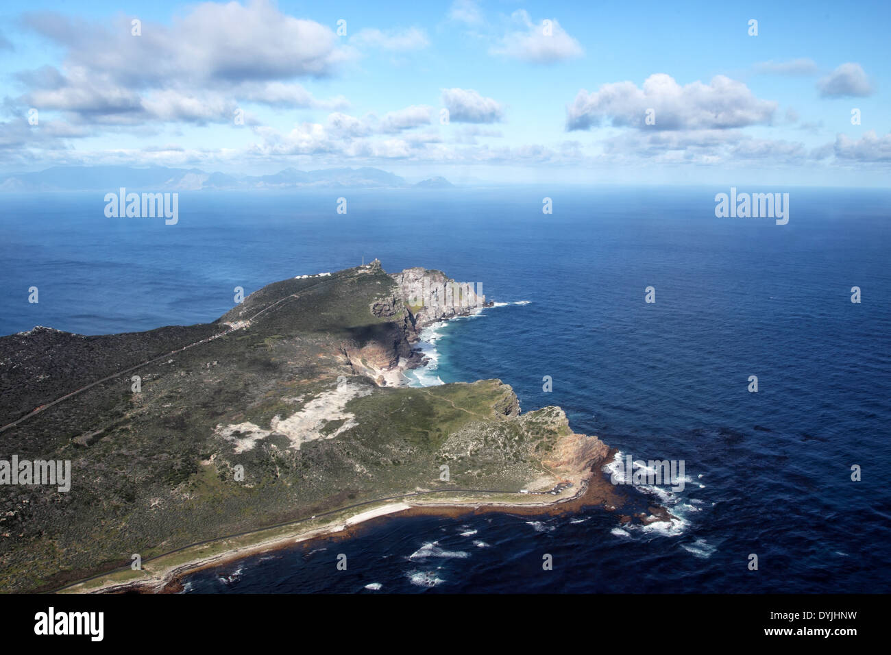 Aerial view of the southern end of the Cape Peninsula near Cape Town, South Africa, with Cape of Good Hope and Cape Point. Stock Photo