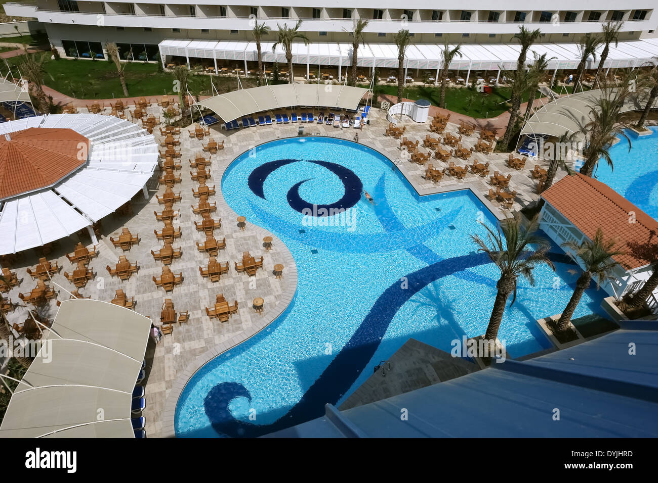 Swimming pool in high class hotel of Anatolian coast. Stock Photo