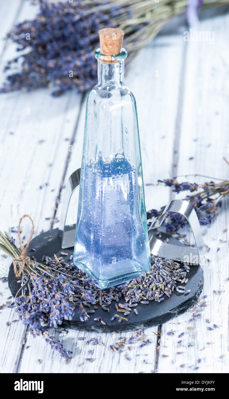 Homemade Lavender Bath Additive made out of lavender oil Stock Photo