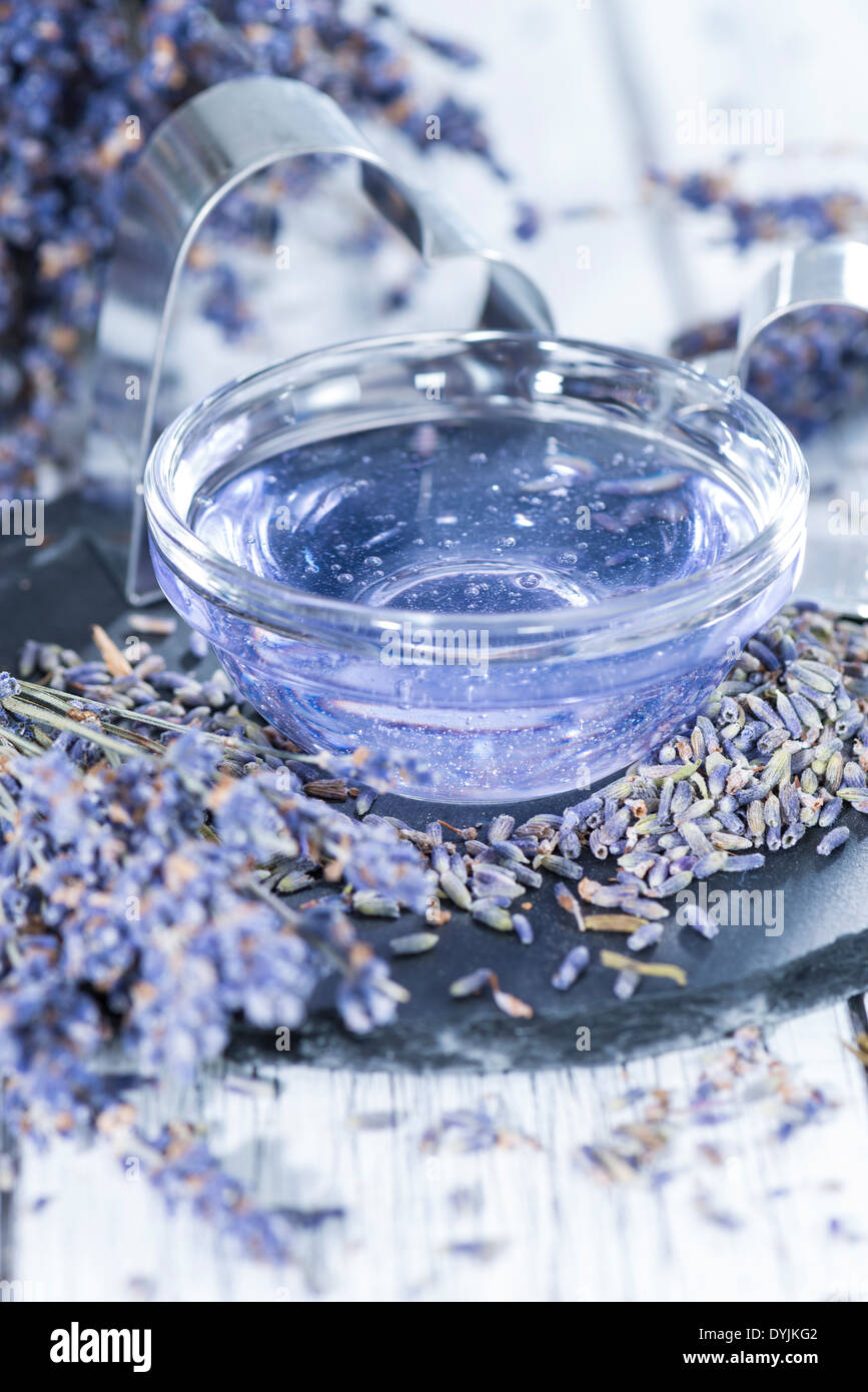 Homemade Lavender Bath Additive made out of lavender oil Stock Photo