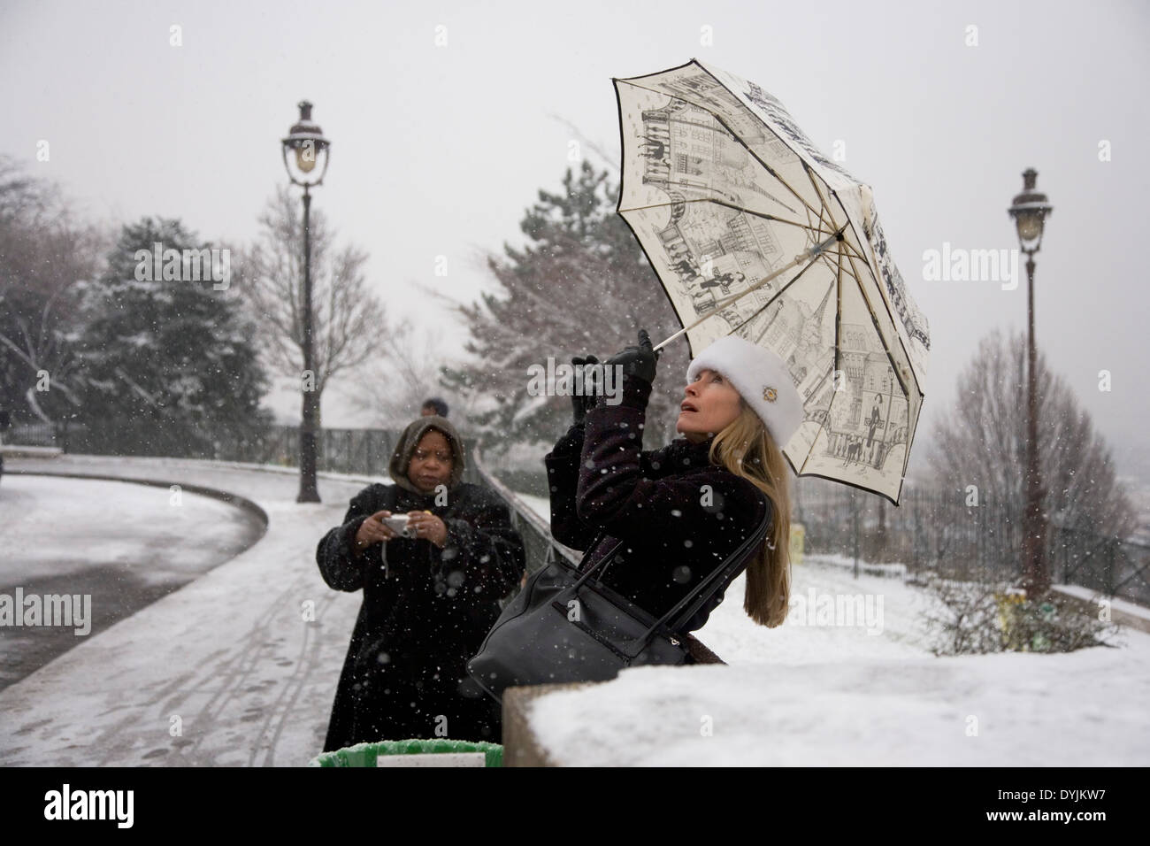 Montmartre, Paris in heavy snow. Rare winter conditions. Montmartre, Paris, France Stock Photo