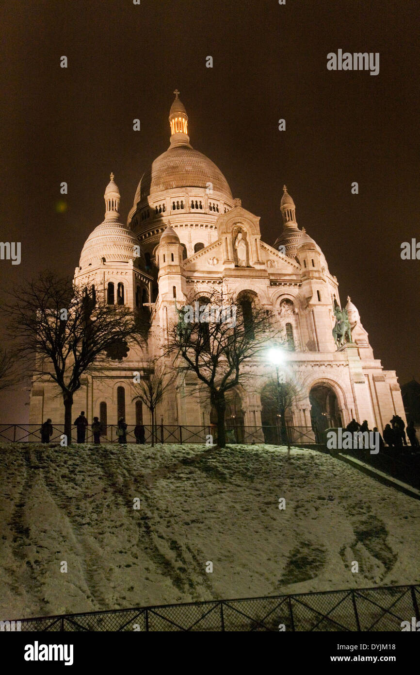 Montmartre, Paris in heavy snow. Rare winter conditions. Montmartre, Paris, France Stock Photo