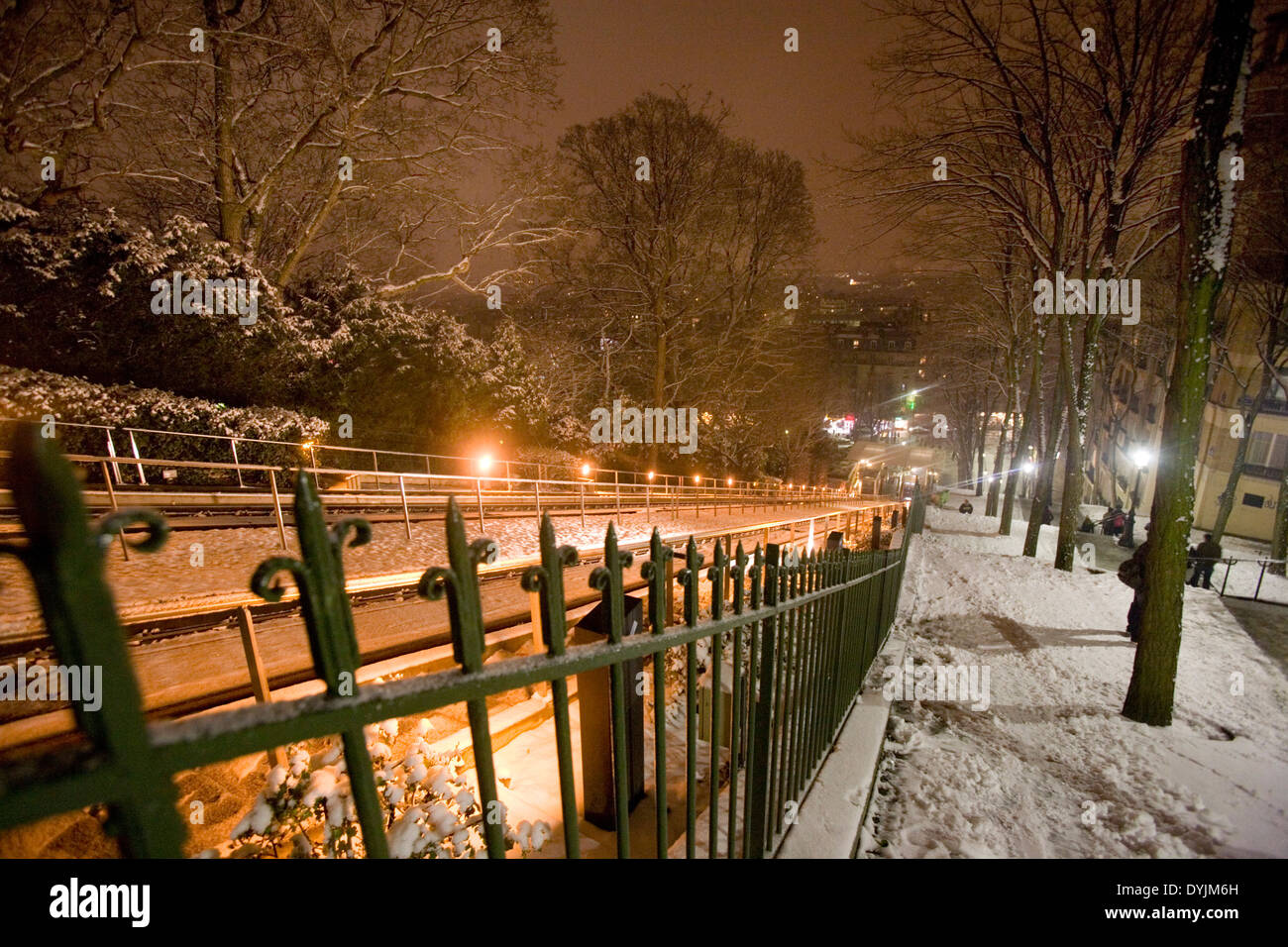 Montmartre, Paris in heavy snow. Rare winter conditions. Montmartre, Paris, France Stock Photo