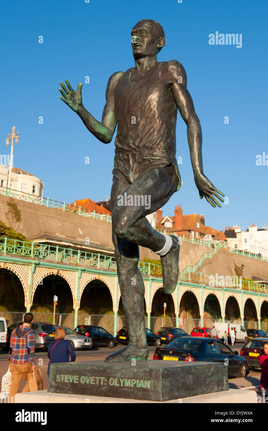 Statue of Olympic gold medal winner Steve Ovett in Brighton, UK Stock Photo