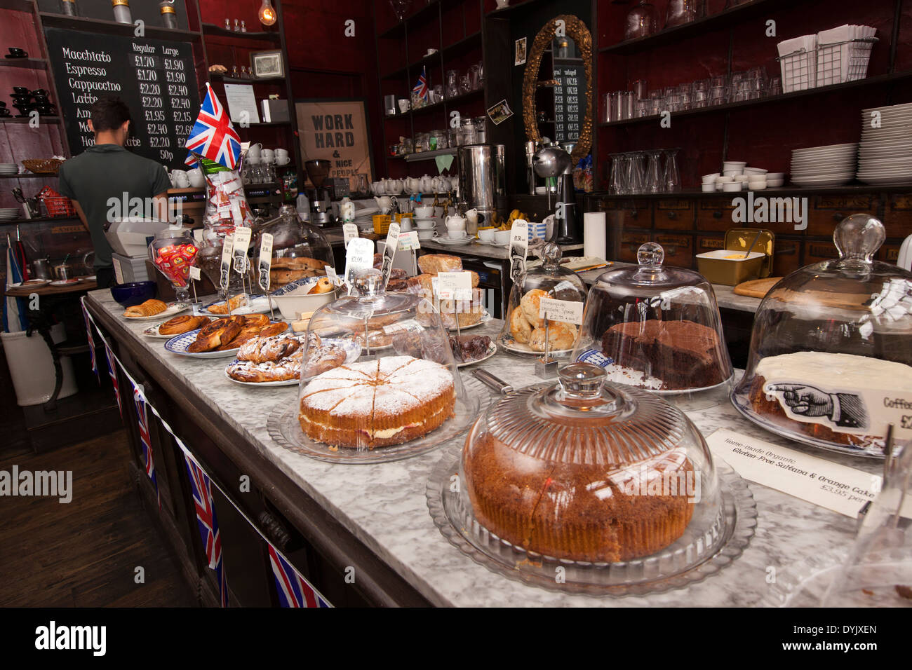 UK, England, East Sussex, Rye, High Street, Apothecary House coffee shop, cake counter Stock Photo