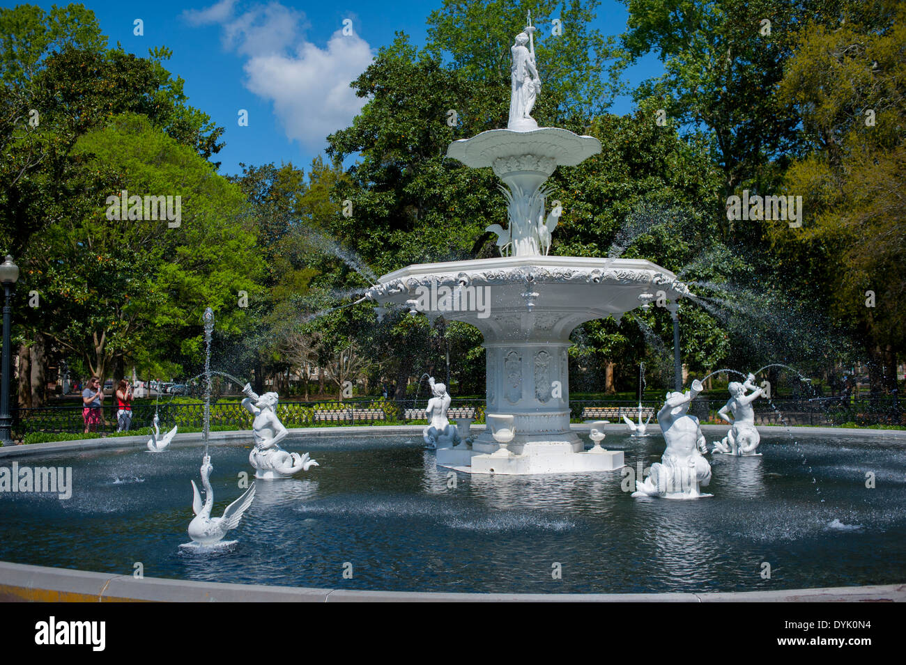 USA Georgia GA Savannah Forsyth Park Fountain in th old historic part of the city Stock Photo