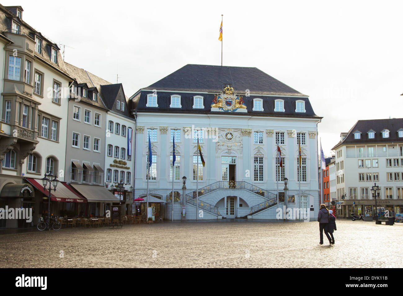 BONN, GERMANY - FEBRUARY 16, 2014: Unidentified people in front of the Old City Hall in Bonn, North Rhine Westphalia, Germany. Stock Photo