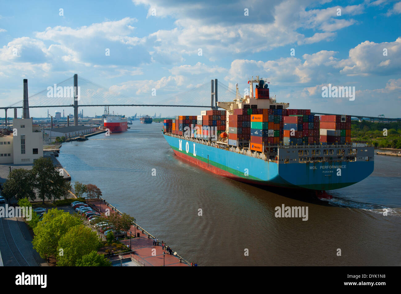 USA GA Savannah Container cargo ships ply the Savannah River to