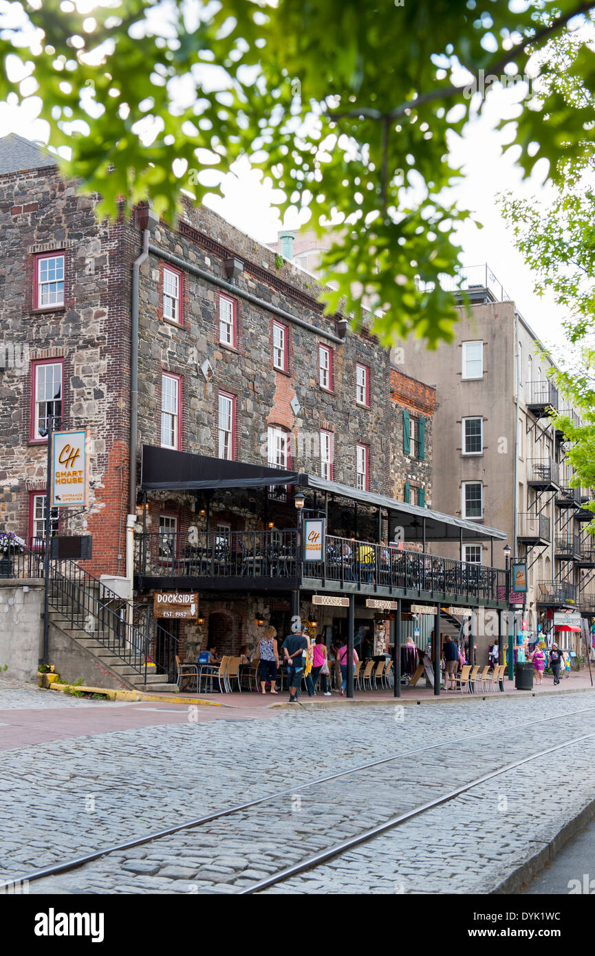 Usa Georgia Ga Historic Savannah West River Street Restaurants Stock Photo Alamy