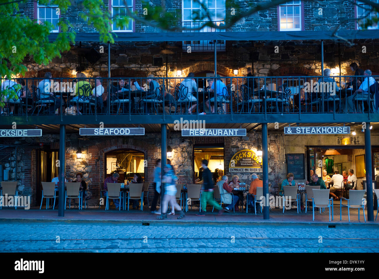USA, GA historic Savannah West River Street Restaurants and