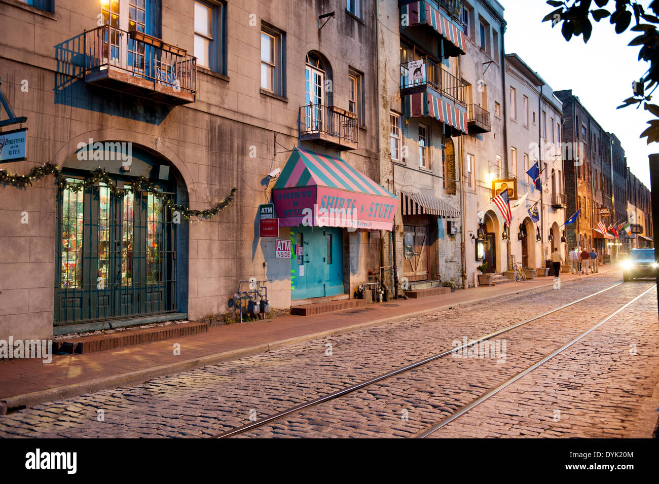 USA, GA historic Savannah West River Street Restaurants and