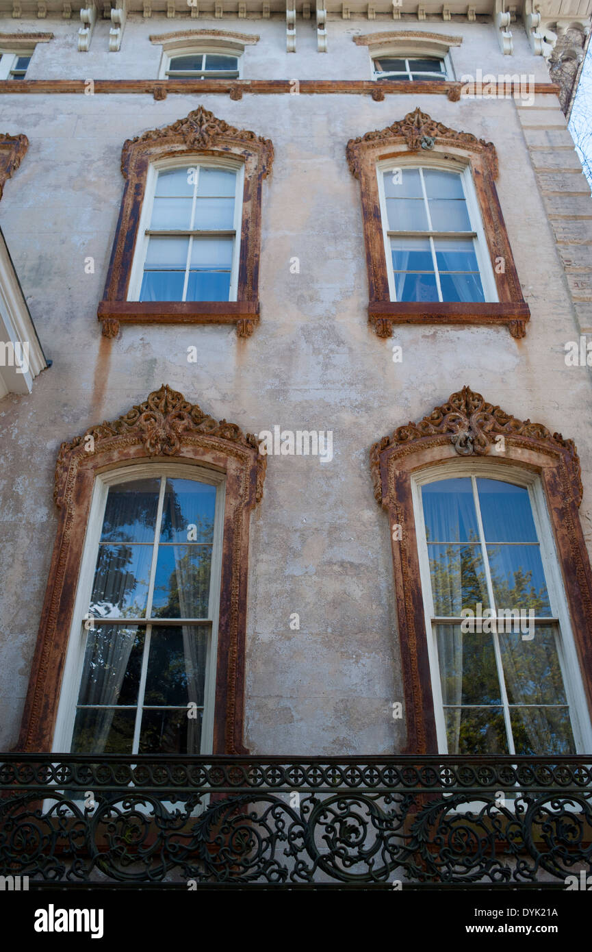 USA GA Savannah historic home with cast iron window frames